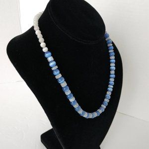 Periwinkle Blue Agate and White Quartz Necklace